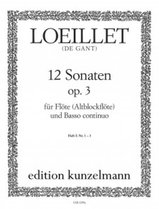 Loeillet de Gant J.b. 12 Sonates OP 3 Vol 1 Flute A Bec Alto